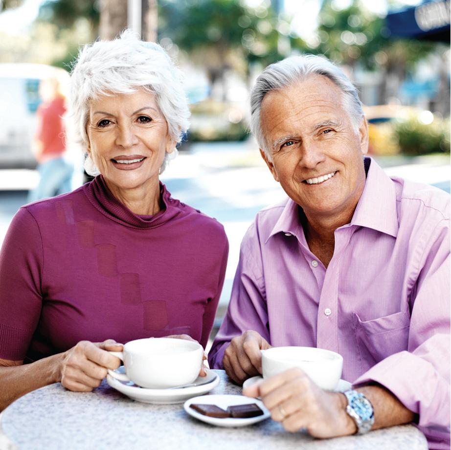 Seniors drinking coffee